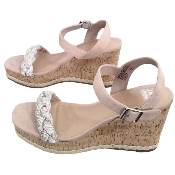 Madden Nyc Blush Braided Rhinestone Adjustable Strap Wedge Sandals Size 11 - Picture 7 of 10